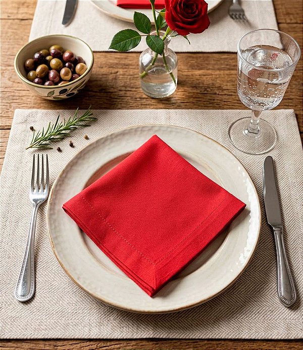 Guardanapo Vermelho de Tecido Algodão Kit com 10