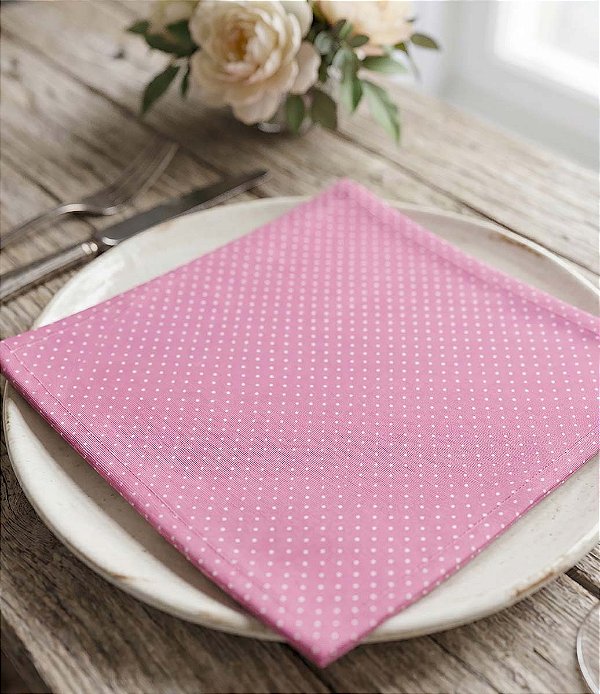 Guardanapos Rosa Poá de Tecido Algodão Kit com 10 Unidades