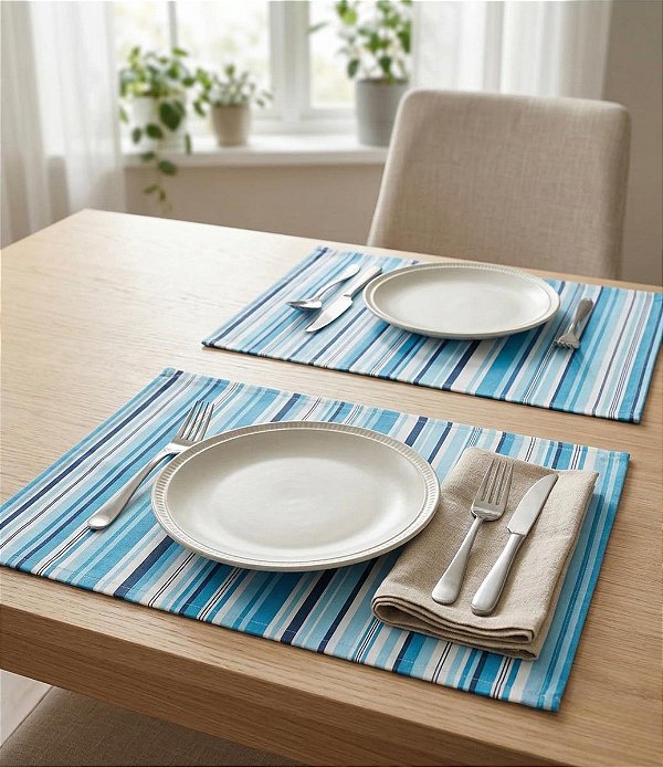 Jogo Americano Impermeável 6 Peças Azul Listrado