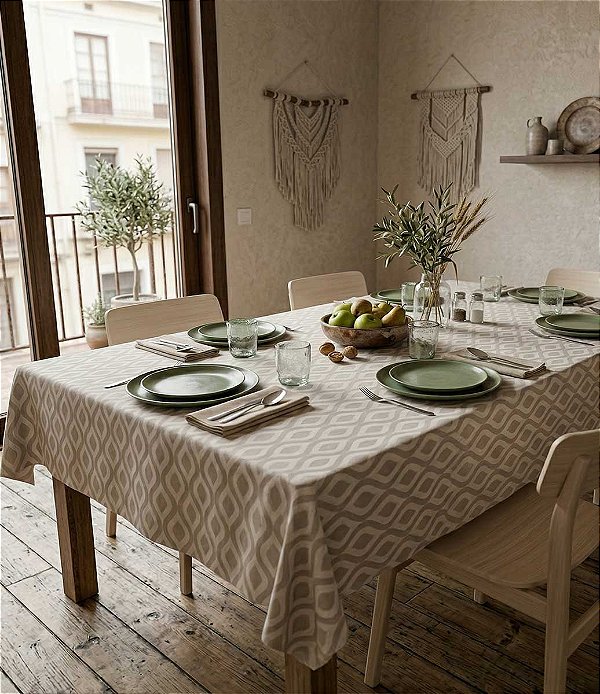 Toalha de Mesa de Linho Quadrada 8 Lugares Sinuosa