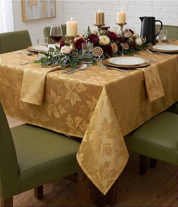 Toalha de Mesa Dourada Quadrada Sob Medida Arabesco Jacquard
