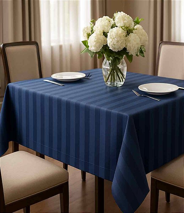 Toalha de Mesa Quadrada Azul Listrada Sob Medida