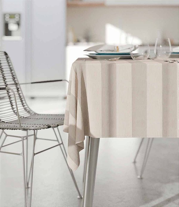 Toalha de Mesa Retangular Listrada Ouro Queimado 10 Lugares
