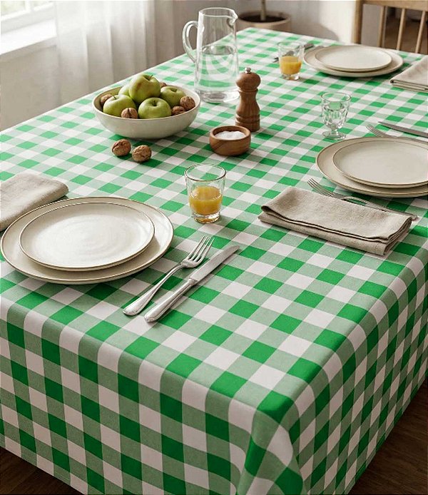 Toalha de Mesa Xadrez Verde Retangular 6 Lugares Classic