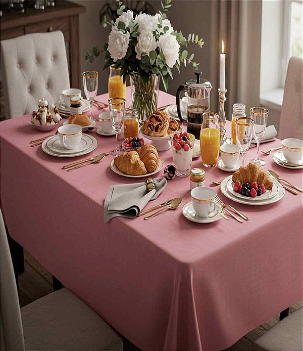Toalha de Mesa Rosa de Linho Retangular 4 Lugares