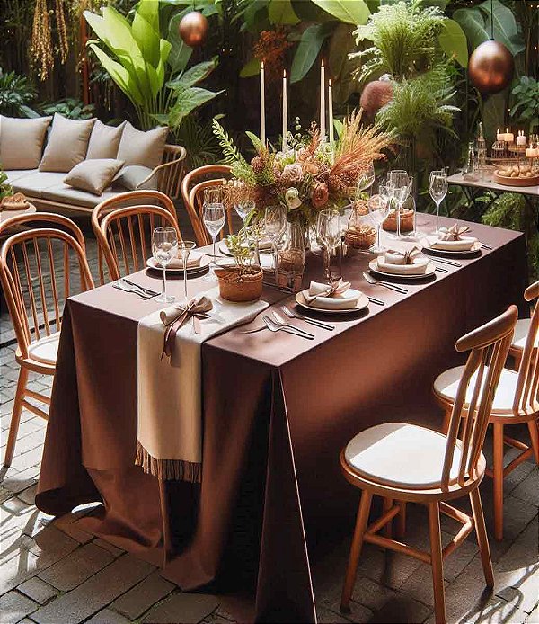 Toalha de Mesa Retangular 4 Lugares Marrom Tabaco Oxford