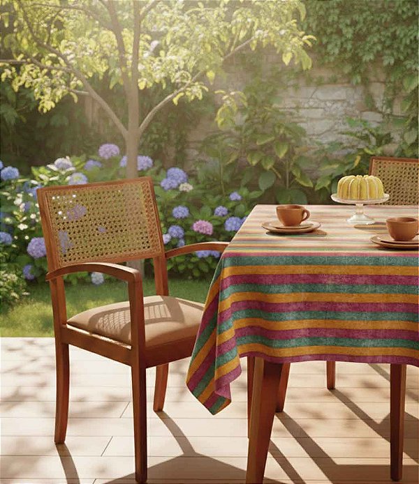 Toalha de Mesa Listrada Colorida 4 Lugares Retangular Colores