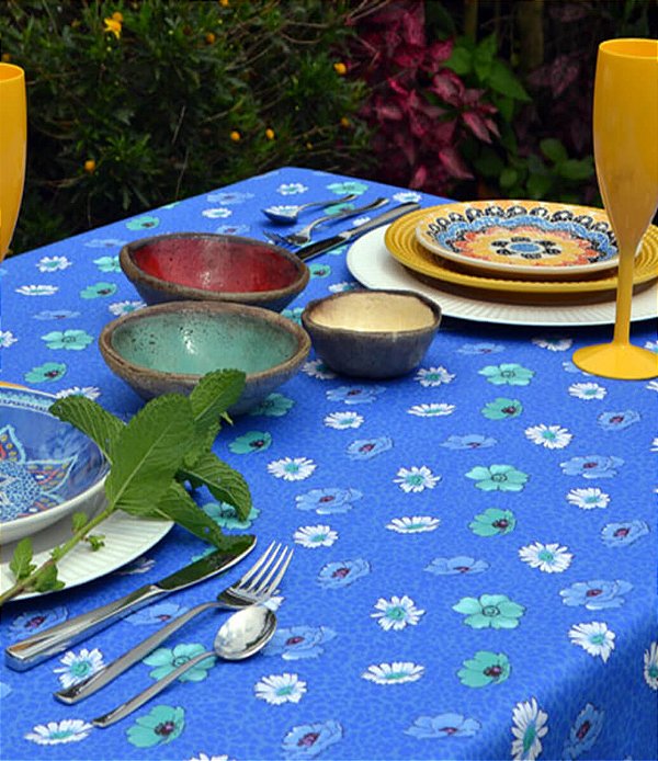 Toalha de Mesa Retangular 4 Lugares Flor do Céu
