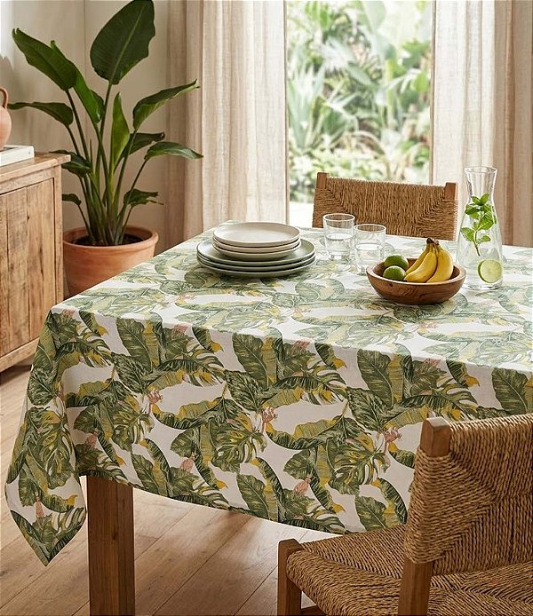 Toalha de Mesa Impermeável Tropical Retangular 6 Lugares Verde