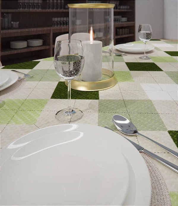 Toalha de Mesa Xadrez Verde Retangular 8 Lugares Piquet