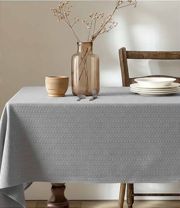 Toalha de Mesa Cinza Piquet Retangular 8 Lugares