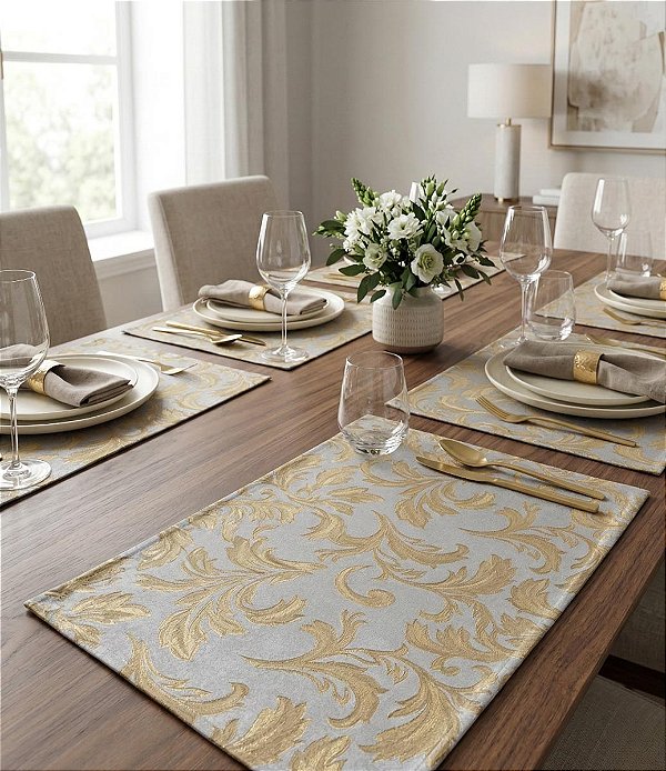 Jogo Americano Bege 8 Peças Arabescos