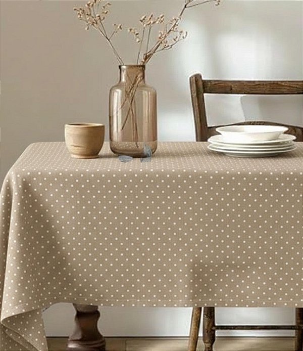 Toalha de Mesa Bege Poá Quadrada Sob Medida