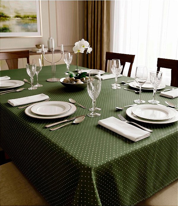 Toalha de Mesa Verde Poá Retangular 10 Lugares Jacquard