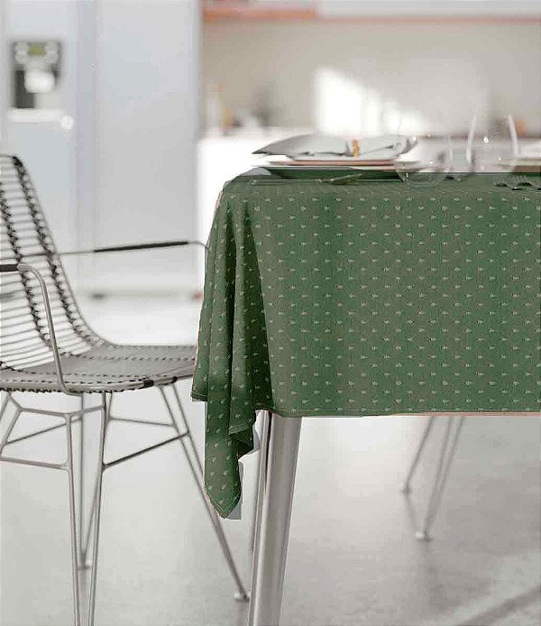 Toalha de Mesa Verde Poá Retangular 8 Lugares Jacquard