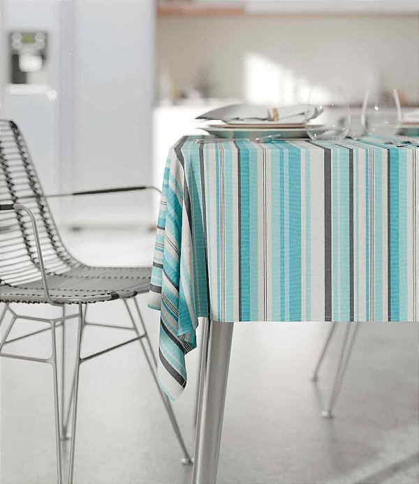 Toalha de Mesa Impermeável 8 Lugares Retangular Tons de Azul