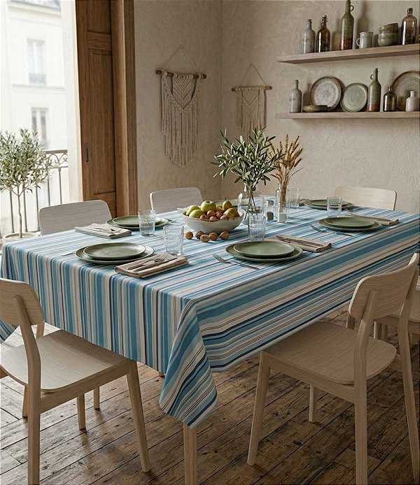 Toalha de Mesa Impermeável 8 Lugares Retangular Tons de Azul