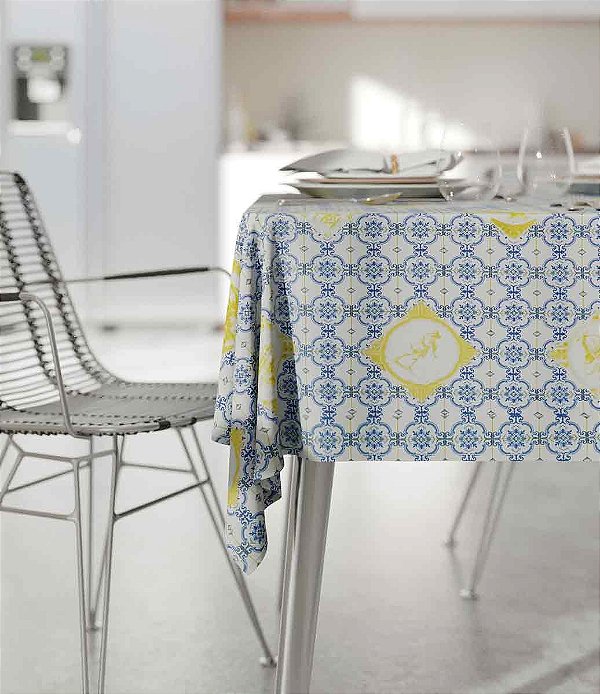 Toalha de Mesa Impermeável Retangular 6 Lugares Azulejos Portugueses