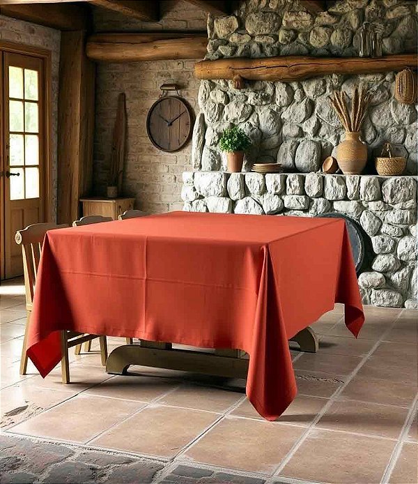 Toalha de Mesa Terracota Lisa Retangular Sob Medida de Algodão