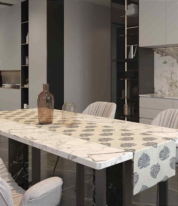Caminho de Mesa Impermeável Bege Estampa de Folhas