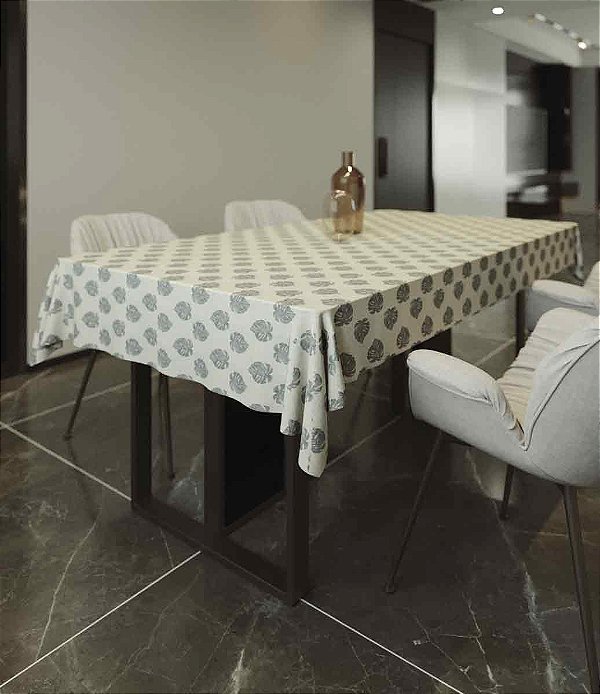 Toalha de Mesa Impermeável Quadrada 4 Lugares Bege Folhagens