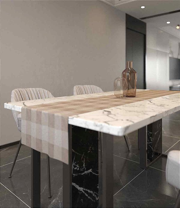 Caminho de Mesa Xadrez Nude Jacquard Sob Medida