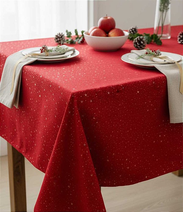 Toalha de Mesa Vermelha Estrela de Natal Retangular 8 Lugares