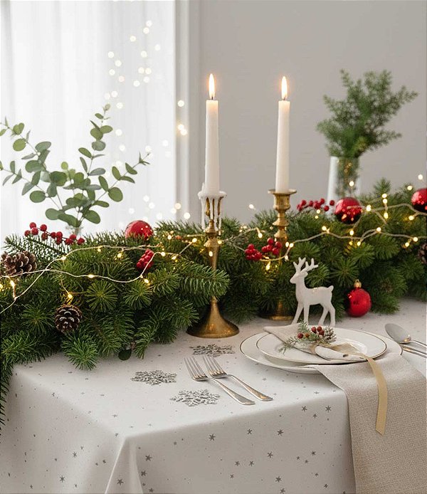 Toalha de Mesa Branca Reveillon Retangular 8 Lugares