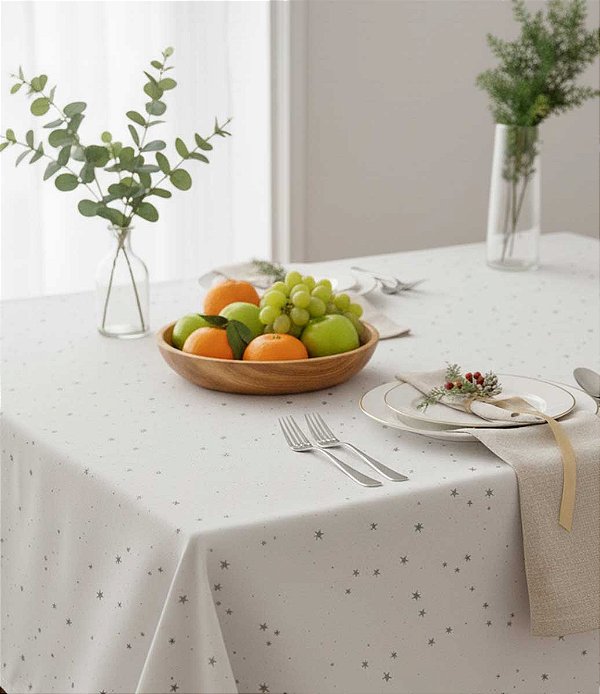 Toalha de Mesa Branca Reveillon Retangular 6 Lugares