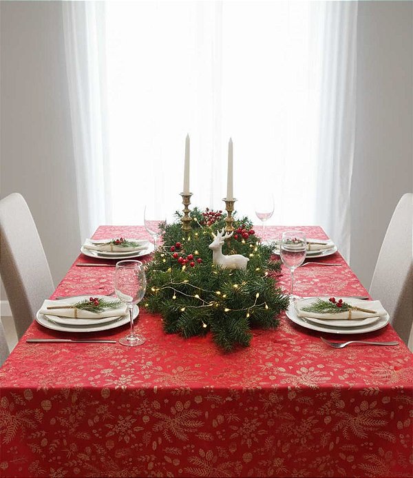Toalha de Mesa Vermelha Brilho de Natal Quadrada Sob Medida