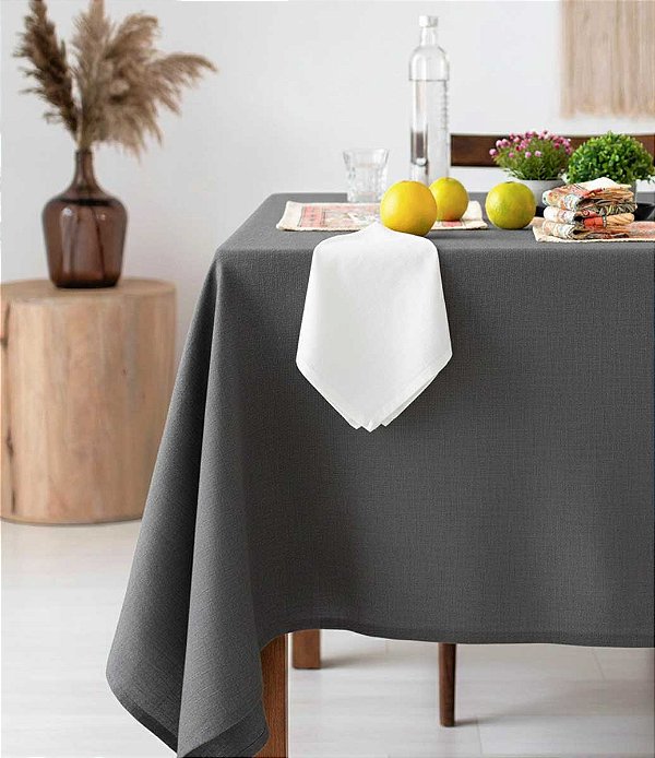 Toalha de Mesa Cinza de Linho Retangular 10 Lugares Sob Medida