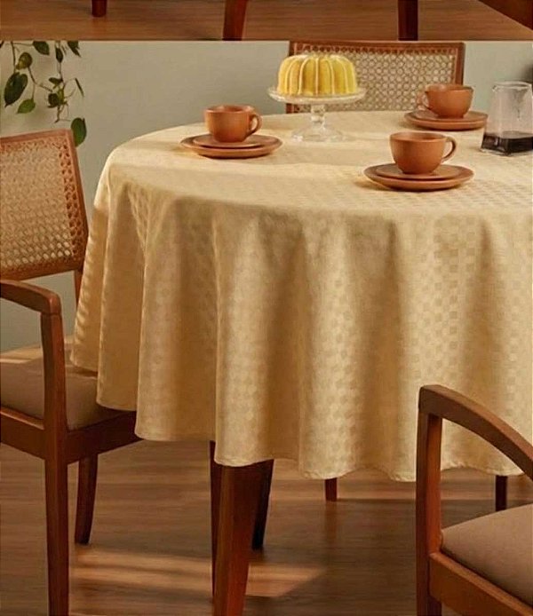 Toalha de Mesa Redonda Xadrez Dourada Sob Medida