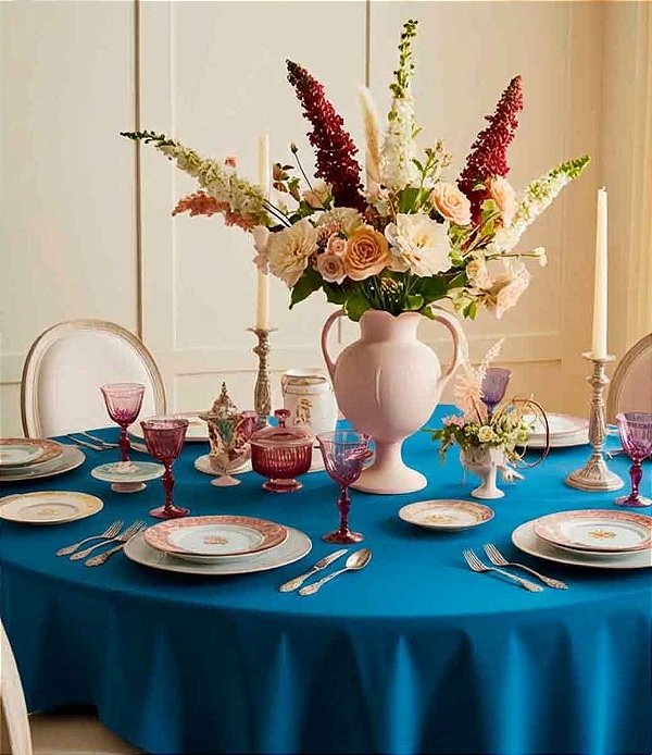 Toalha de Mesa Azul Royal Redonda Sob Medida Oxford