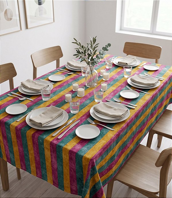 Toalha de Mesa Retangular 8 Lugares Listrada Colores