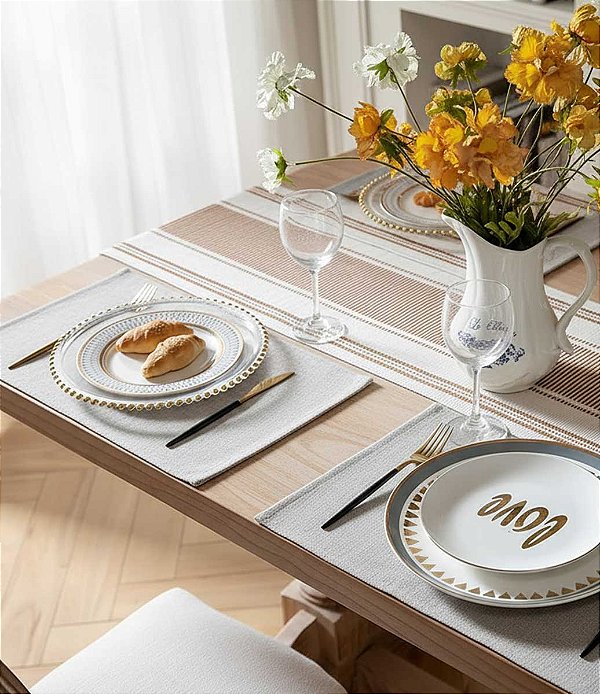 Jogo Americano de Linho Bege Cru Impermeável Kit com 10 Unidades