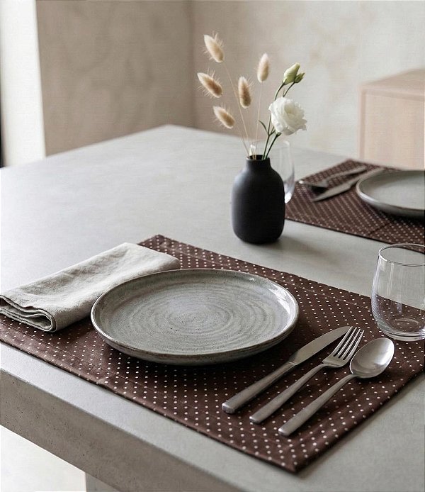 Jogo Americano Bege Poá Kit com 8 Unidades