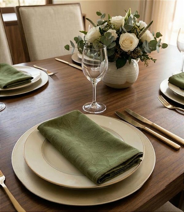 Guardanapo de Tecido Verde Musgo Jacquard Kit com 10 Unidades