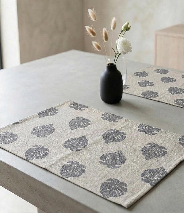 Jogo Americano Impermeável Bege Folhagem Kit 8 Unidades