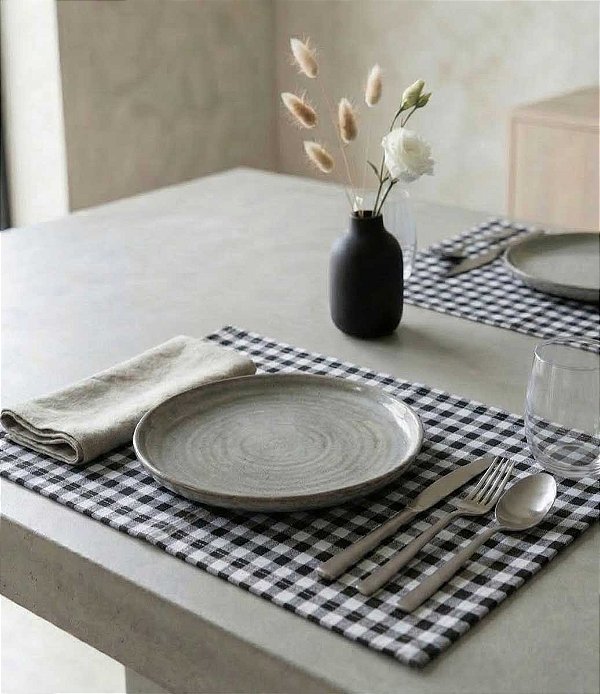 Jogo Americano Xadrez Preto e Branco Kit com 10 Unidades