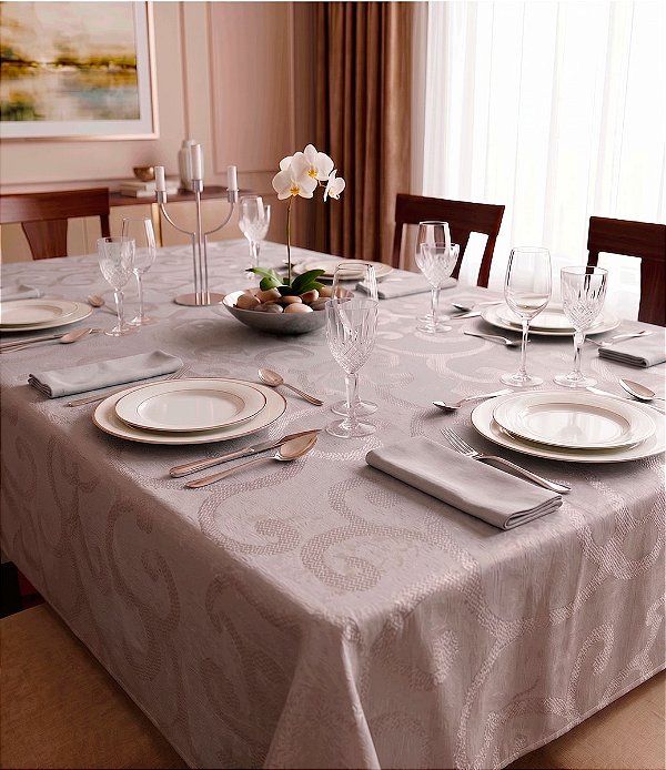 Toalha de Mesa Jacquard Prata Retangular Sob Medida
