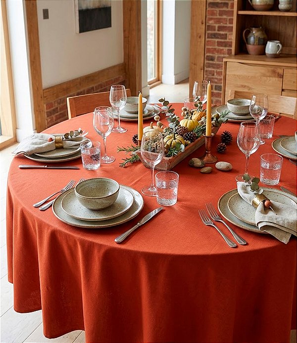 Toalha de Mesa Impermeável Terracota Redonda Sob Medida