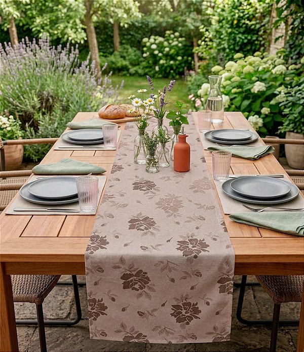 Caminho de Mesa Flores Sob Medida Jacquard Impermeável