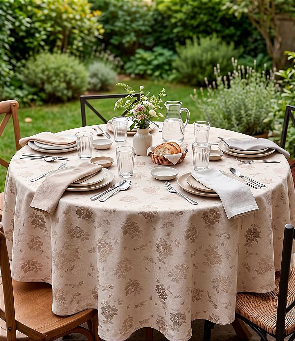 Toalha de Mesa Impermeável Jacquard Flor Redonda Sob Medida
