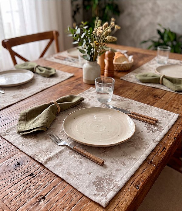 Jogo Americano Impermeável Jacquard Flor Kit com 10 Unidades