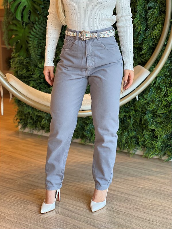 CALÇA MOM JEANS AYLA CINZA