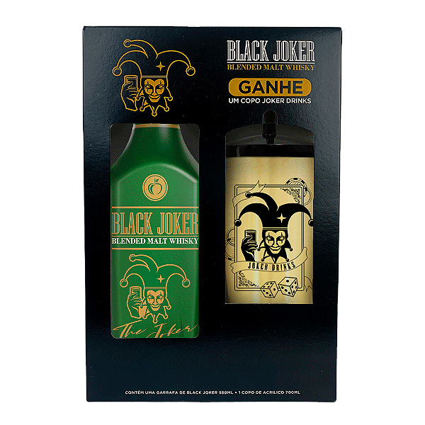 Kit Whisky Black Joker Apple PET 980ml + Copo Acrílico c/ Canudo