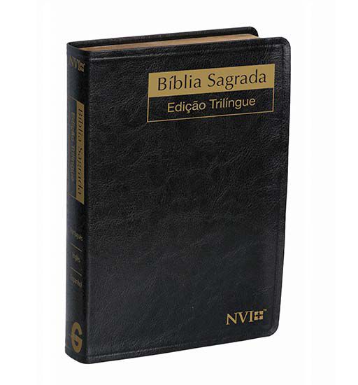 Bíblia NVI Trilingue Pequena - Inglês / Português / Espanhol - Preta Luxo