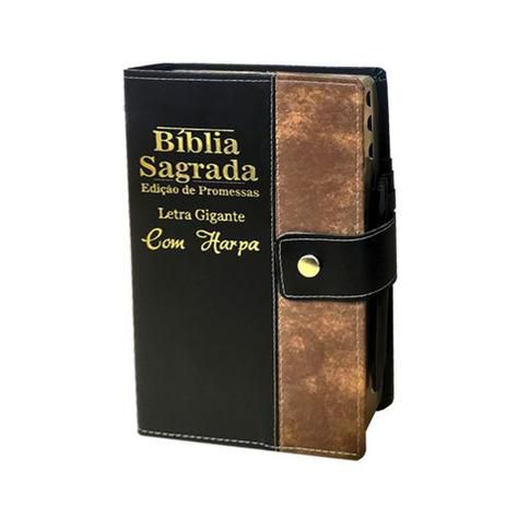 Bíblia Sagrada  Carteira com Harpa Pentecostal - Índice Lateral -  Letra Gigante - Bicolor Preta e Caramelo