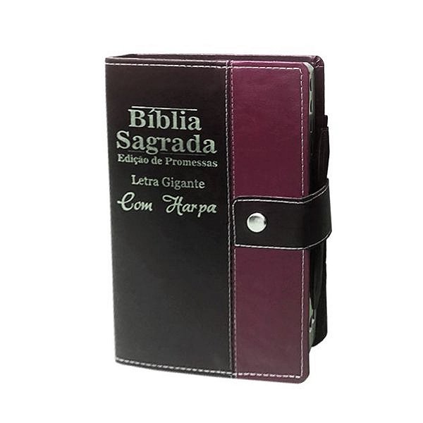Bíblia Sagrada  Carteira com Harpa Pentecostal - Índice Lateral -  Letra Gigante - Bicolor Preta e Vinho