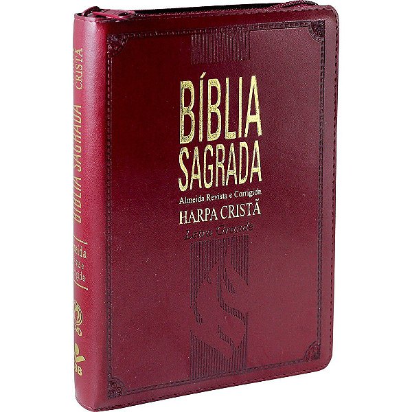 Biblia Sagrada com Harpa Cristã - ARC - Letra Grande e Índice - com Zíper - Vinho